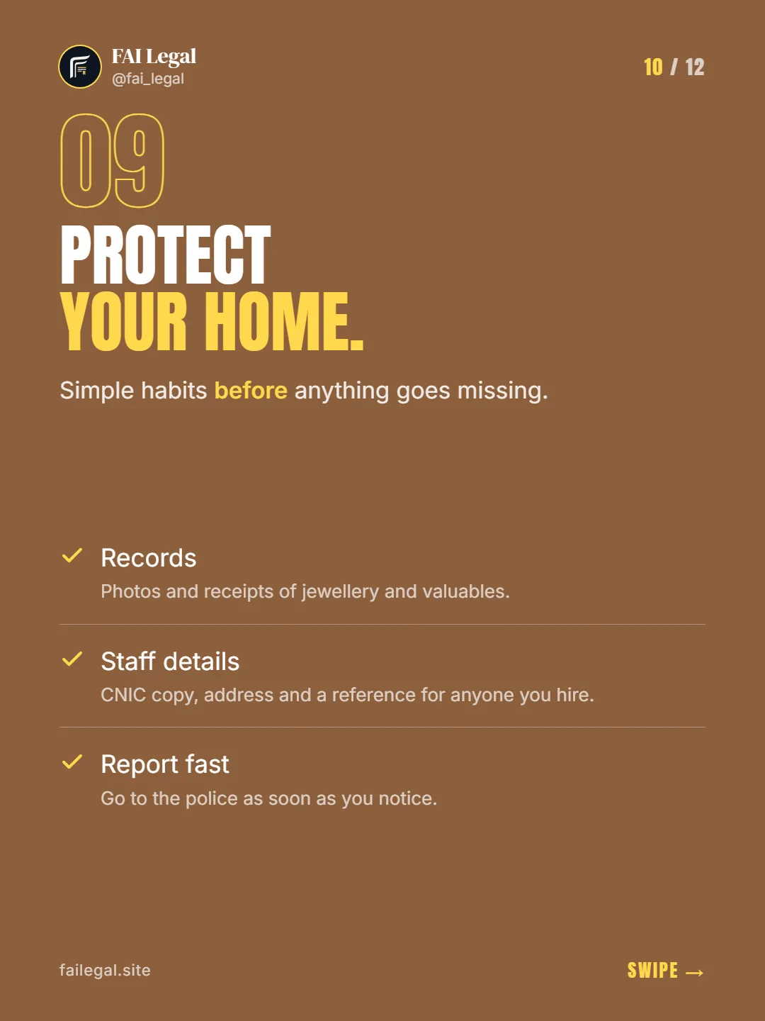Protect your home. · Simple habits before anything goes missing. · Records · Staff details · Report fast