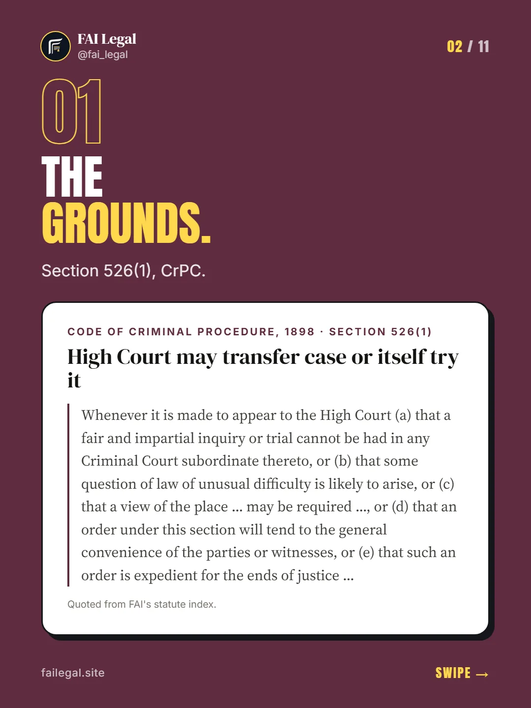 The grounds. · Section 526(1), CrPC. · Code of Criminal Procedure, 1898 · Section 526(1)
