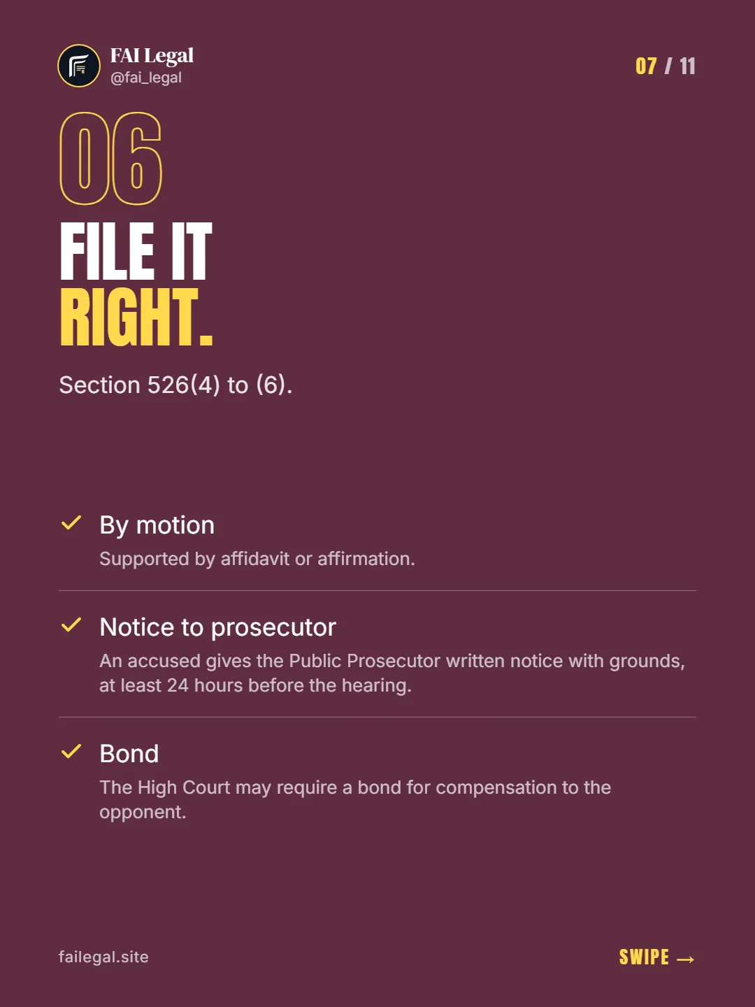 File it right. · Section 526(4) to (6). · By motion · Notice to prosecutor · Bond