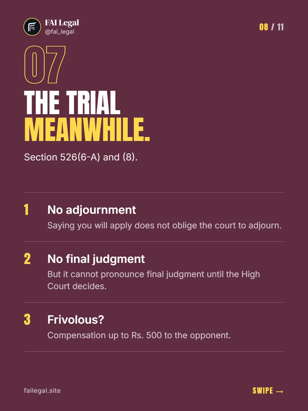 The trial meanwhile. · Section 526(6-A) and (8). · No adjournment · No final judgment · Frivolous?