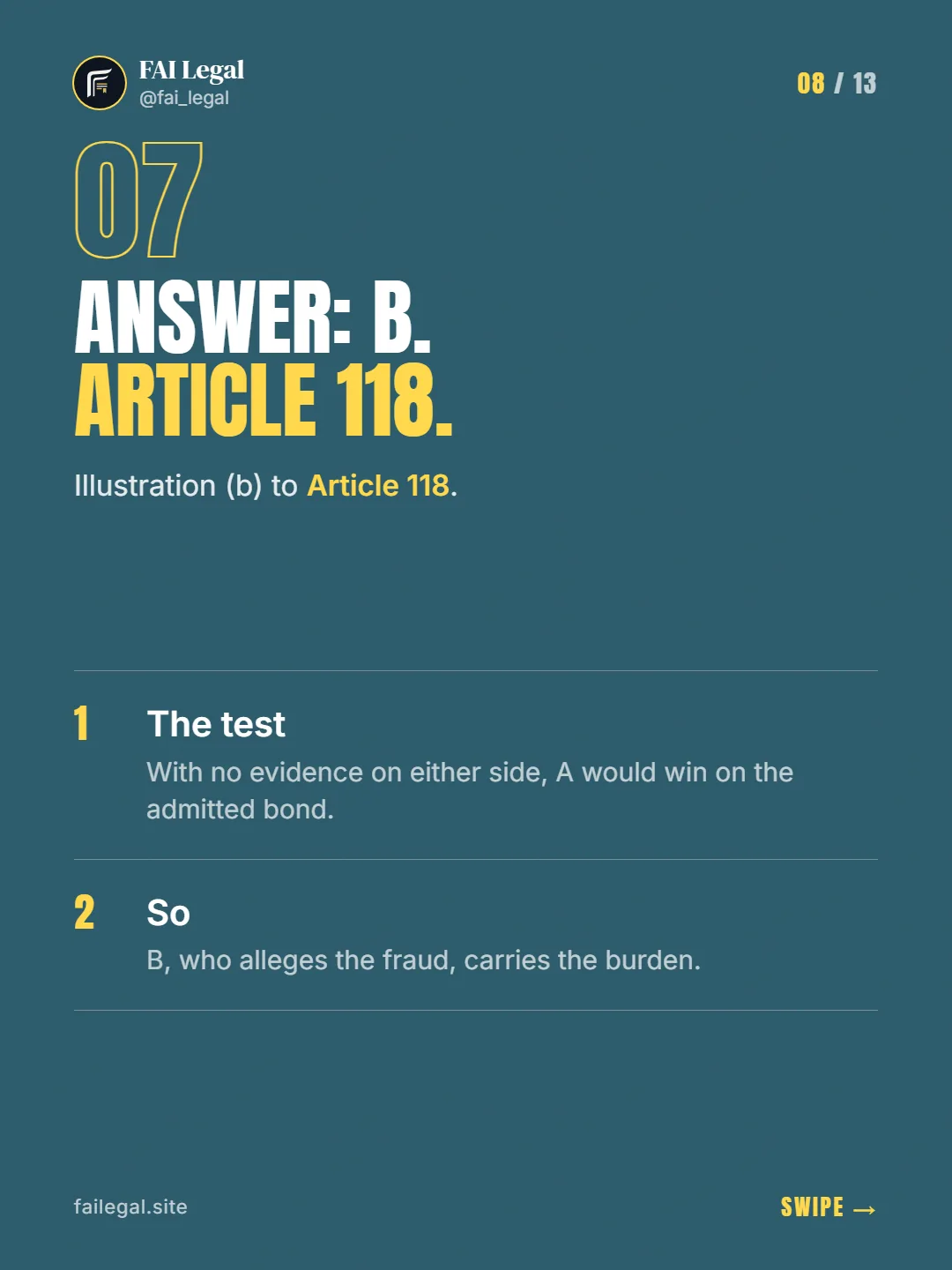 Answer: B. Article 118. · Illustration (b) to Article 118. · The test · So