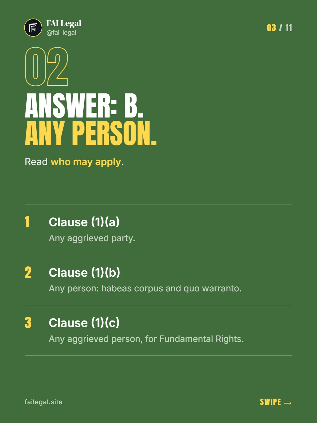 Answer: B. Any person. · Read who may apply. · Clause (1)(a) · Clause (1)(b) · Clause (1)(c)