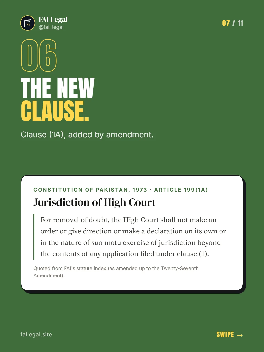 The new clause. · Clause (1A), added by amendment. · Constitution of Pakistan, 1973 · Article 199(1A)