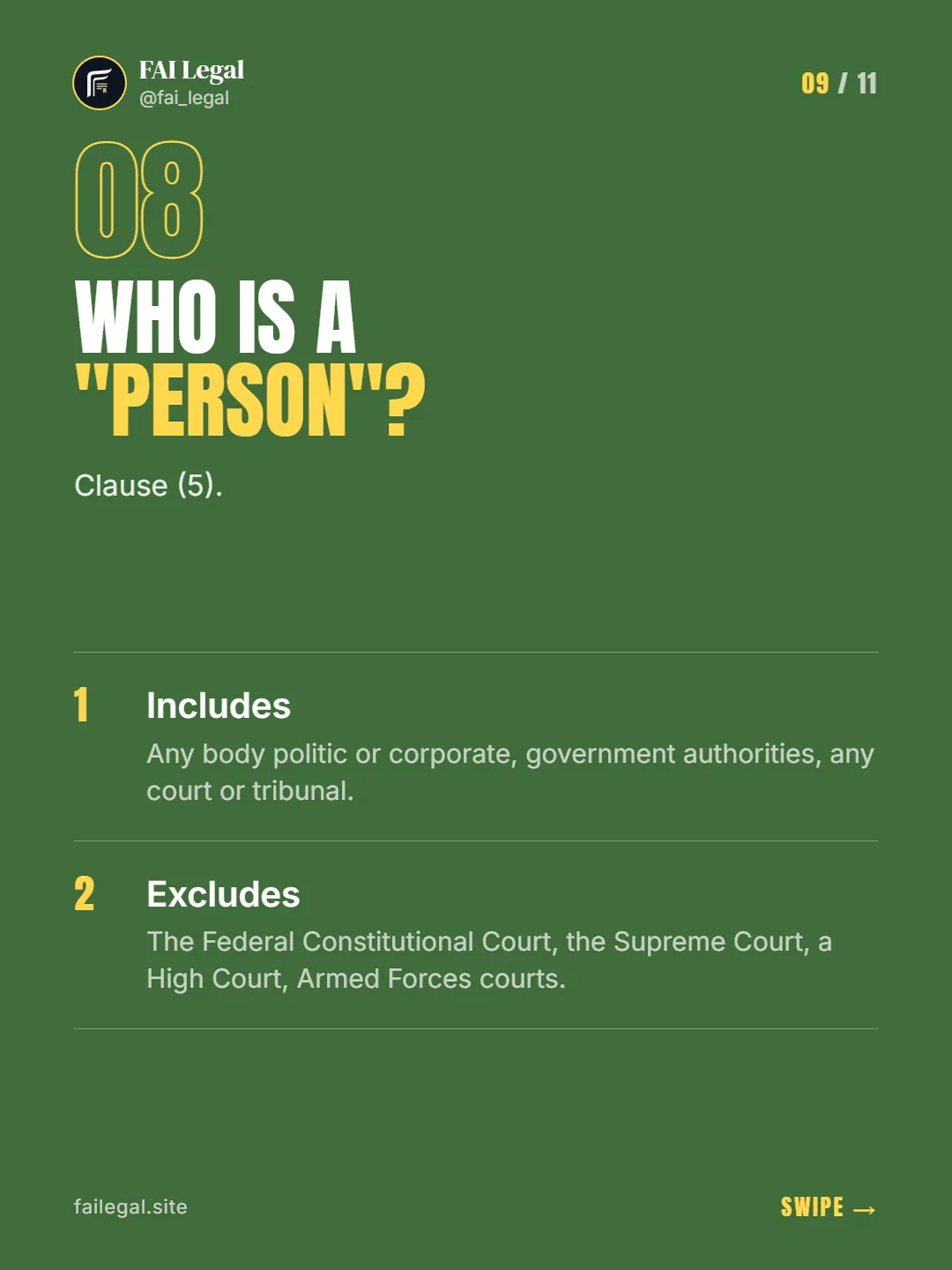 Who is a "person"? · Clause (5). · Includes · Excludes