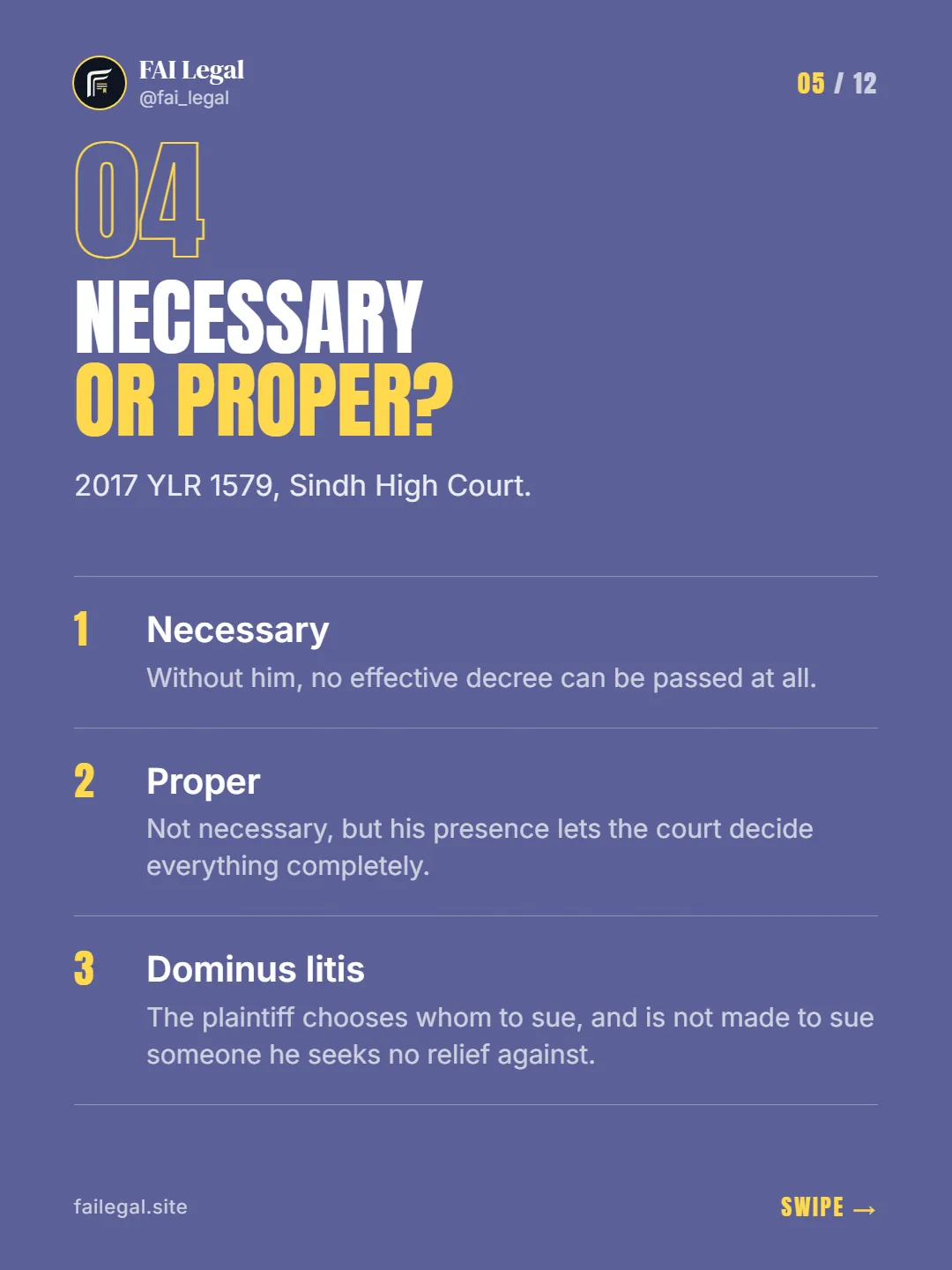Necessary or proper? · 2017 YLR 1579, Sindh High Court. · Necessary · Proper · Dominus litis