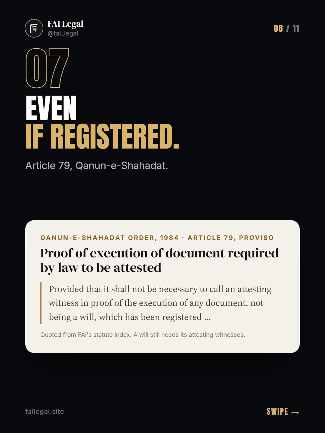 Even if registered. · Article 79, Qanun-e-Shahadat. · Qanun-e-Shahadat Order, 1984 · Article 79, proviso